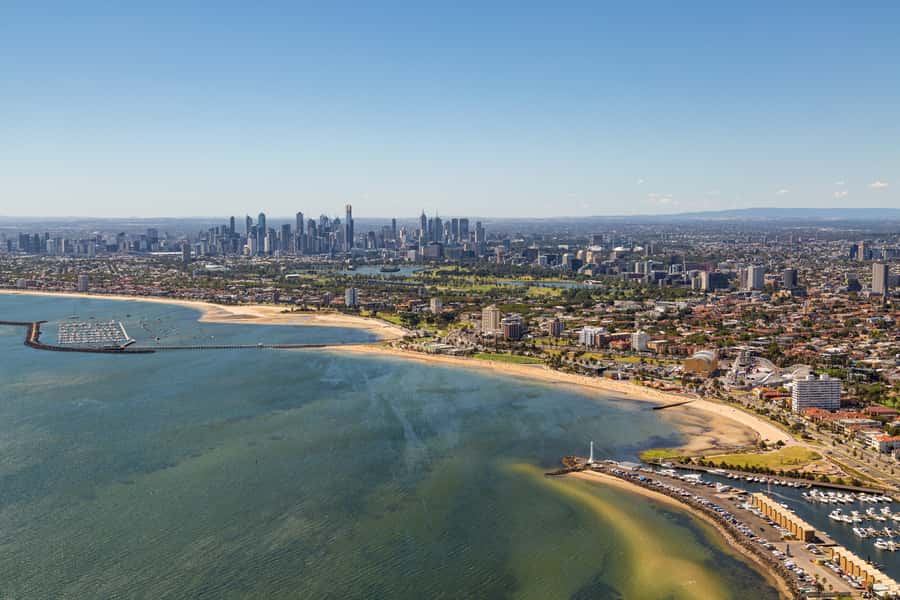 Melbourne: City and Bayside Helicopter Tour - Brighton Beach bathing boxes and the St Kilda shoreline