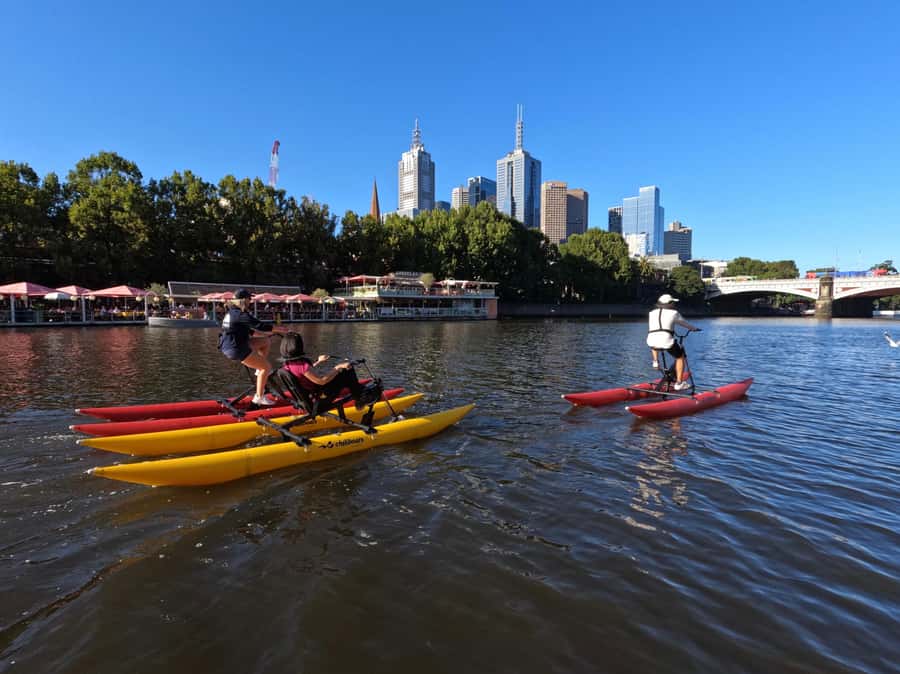 Yarra River, Melbourne Waterbike Tour - Upstream toward the MCG and sporting precinct